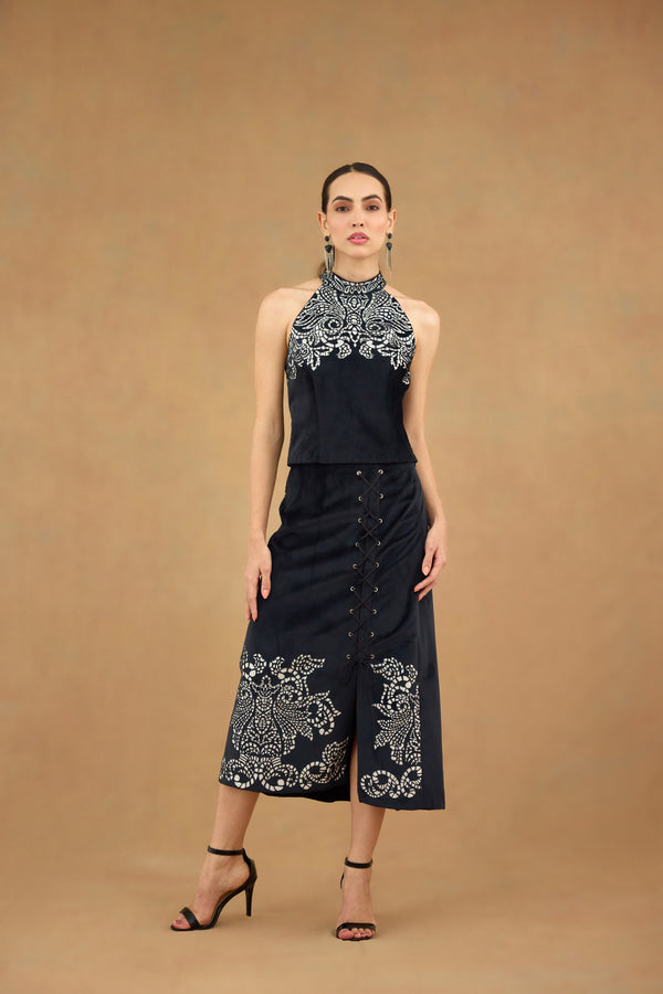 Black & White Appliqué Top & Skirt set