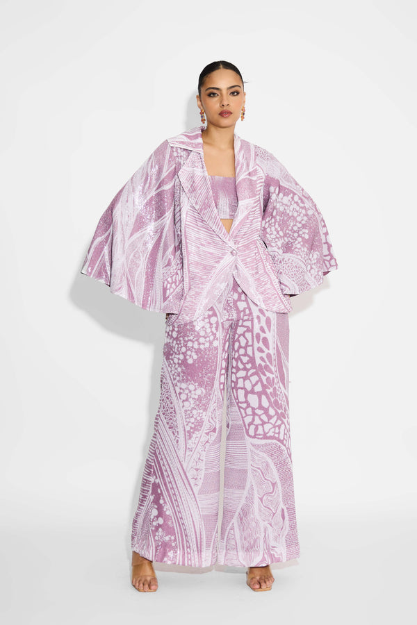 Amorphous Dusty Purple Sequins Cape Style Jacket