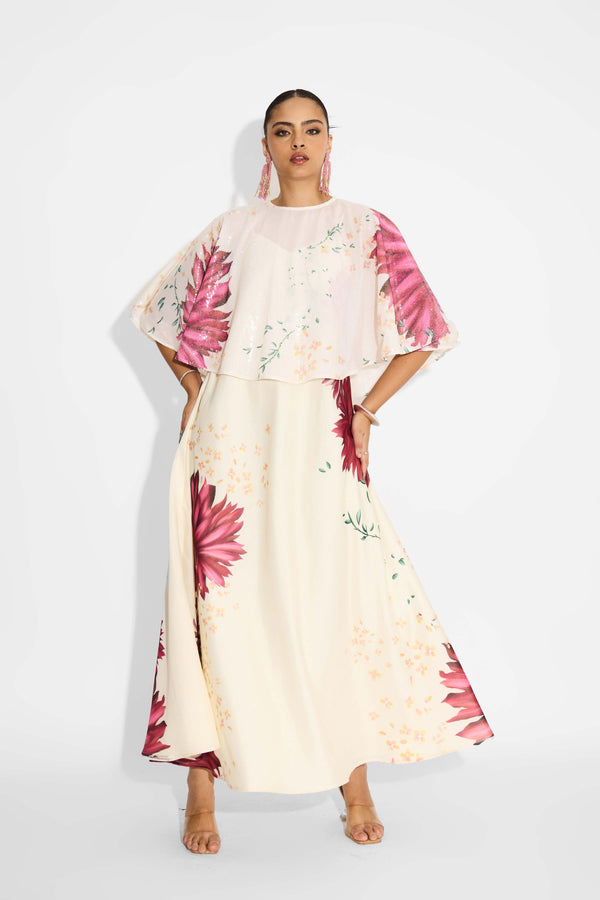 Ivory floral flare dress Set